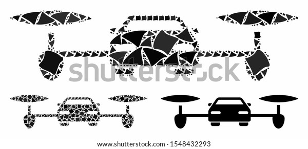 Air\
car composition of humpy elements in various sizes and color tints,\
based on air car icon. Vector tremulant elements are united into\
collage. Air car icons collage with dotted\
pattern.