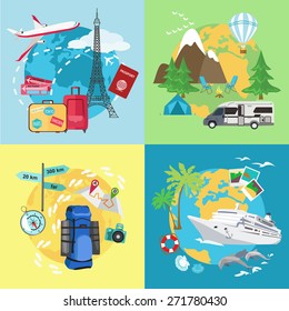 Air, Caravaning, Camping, Mountain Tourism. Vector Illustration