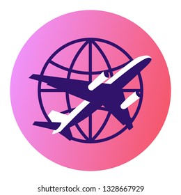 Air cargo delivery icon in a round frame isolated on a pink gradient background