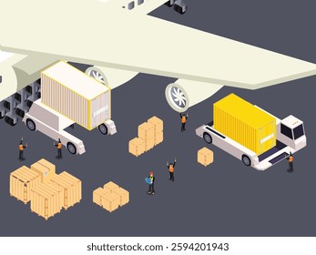 Air Cargo Logistics and Freight Loading at Airport Terminal  3d isometric flat vector illustrations