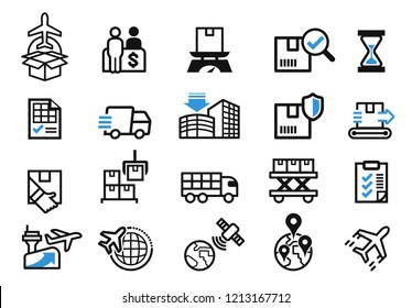 Air Cargo service company(icon concept). Process of using goods delivery.