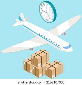 Air cargo transportation, aircraft, air freight logistics. Delivering goods by airplane, helicopter. Loading boxes on plane for shipping. Global transportation delivery service on mobile by airplane