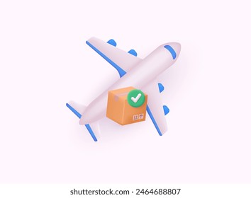 Air Cargo Transportation, Aircraft Logistics Landing Page Template. Big carton parcel box and airplane. 3D Vector Illustrations.