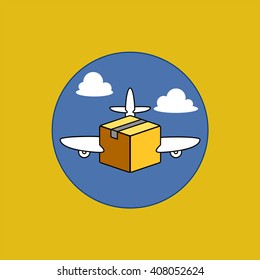 Air cargo transportation and  logistics consept. Flat stile vector illustration isolated on background. It can be used as pictogram or icon.