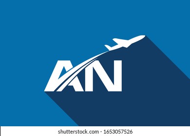Letra inicial A y N con la plantilla de logotipo de diseño de logotipo de aviación, aire, línea aérea, avión y viaje.