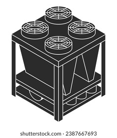 Icono de enfriador de aire en estilo monocromo plano. Máquina que elimina el calor de un refrigerante líquido en ciclos de refrigeración. Equipo de ventilación y aire acondicionado