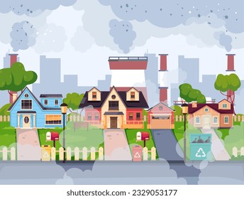 Air city polluted factory toxic smog dust carbon concept. Vector graphic design illustration