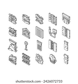 air clean fresh wind flow filter isometric icons set. home dust, conditioner blue, cold purification, nature technology, cleaner room air clean fresh wind flow filter color line