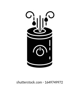 Air cleaner black glyph icon. Household humidifier, domestic ionizer, water vaporizer, asthma prophylaxis system, healthcare device. Silhouette symbol on white space. Vector isolated illustration