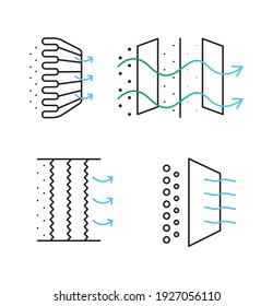 Air cleaner filter icon set. Icon for air purification filtration. Editable line shapes. Simple line Air Cleaner icon for templates, web design, logo and infographics.