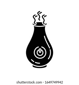 Air cleaner, steam humidifier black glyph icon. Household appliance, ionizer, water vaporizer, air purifier, healthcare domestic device. Silhouette symbol on white space. Vector isolated illustration