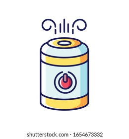 Air cleaner, steam humidifier blue, yellow and red RGB color icon. Household appliance, ionizer, water vaporizer, air purifier, healthcare domestic device. Isolated vector illustration