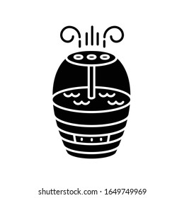 Air cleaning household appliance black glyph icon. Home humidifier, ionizer, water vaporization system, asthma therapy device. Silhouette symbol on white space. Vector isolated illustration