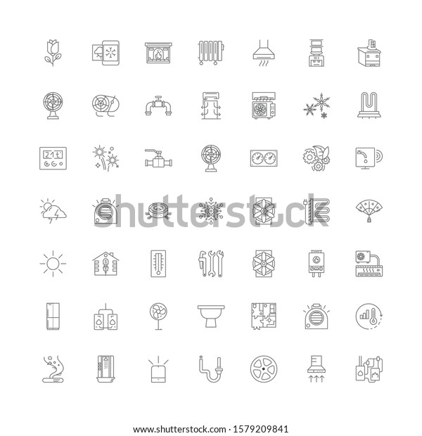 Air cleaning linear icons, signs, symbols vector line\
illustration set