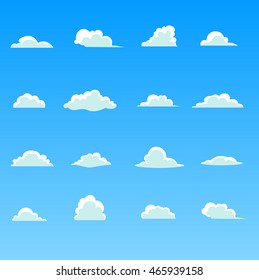 Air clouds on blue background, Cartoon illustration