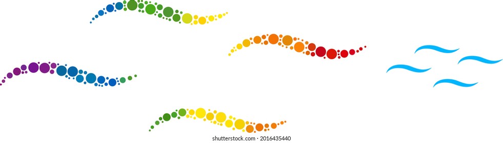 Air collage icon of circle elements in variable sizes and rainbow bright color tones. A dotted LGBT-colored air for lesbians, gays, bisexuals, and transgenders. Vector icon in LGBT flag colors.
