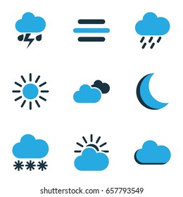 Air Colorful Icons Set. Collection Of Night, Snowfall, Sunny And Other Elements. Also Includes Symbols Such As Storm, Gust, Wind.
