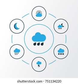 Air Colorful Icons Set. Collection Of Night, Rainstorm, Lightning And Other Elements. Also Includes Symbols Such As Forecast, Night, Lightning.