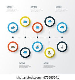 Air Colorful Outline Icons Set. Collection Of Snowing, Clouded, Tornado And Other Elements. Also Includes Symbols Such As Snowing, Clouded, Solar.