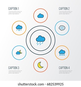 Air Colorful Outline Icons Set. Collection Of Cloudy Day, Lunar, Snowing And Other Elements. Also Includes Symbols Such As Clouded, Rain, Nimbus.