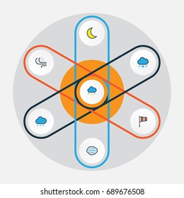 Air Colorful Outline Icons Set. Collection Of Windy, Tempest, Hail And Other Elements. Also Includes Symbols Such As Vane, Hail, Moon.