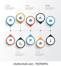 Air Colorful Outline Icons Set. Collection Of Clouded, Twilight, Cloudburst And Other Elements. Also Includes Symbols Such As Flag, Overcast, Lightning.