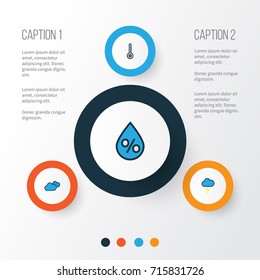 Air Colorful Outline Icons Set. Collection Of Raindrop, Overcast Weather, Cloudburst And Other Elements. Also Includes Symbols Such As Thunderstroke, Lightning, Cloudburst.