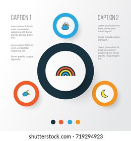 Air Colorful Outline Icons Set. Collection Of Lunar, Clouded, Rainbow And Other Elements. Also Includes Symbols Such As Weather, Crescent, Lunar.