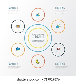 Air Colorful Outline Icons Set. Collection Of Moonbeam, Thunderstroke, Lunar And Other Elements. Also Includes Symbols Such As Rain, Flag, Wind.