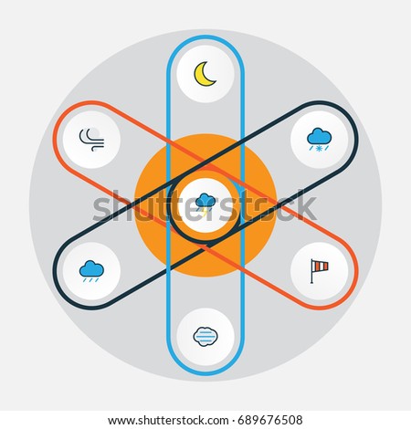 Air Colorful Outline Icons Set. Collection Of Windy, Tempest, Hail And Other Elements. Also Includes Symbols Such As Vane, Hail, Moon.