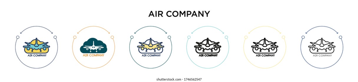 Air company icon in filled, thin line, outline and stroke style. Vector illustration of two colored and black air company vector icons designs can be used for mobile, ui, web
