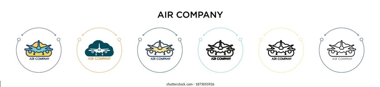 Air company icon in filled, thin line, outline and stroke style. Vector illustration of two colored and black air company vector icons designs can be used for mobile, ui, web
