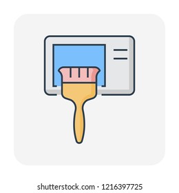 Air compressor and cleaning work icon, editable stroke.