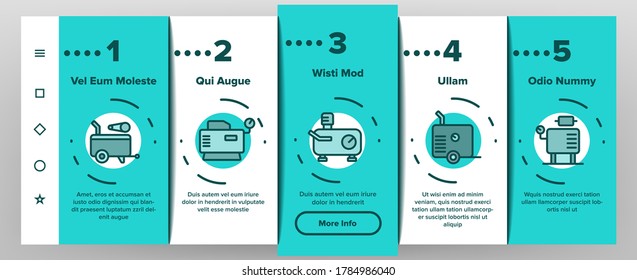 Luftkompressor Gerät Onboarding Mobile App Page Vector. Luftkompressor, Pumpen, elektronische Geräte, Illustrationen für professionelle Werkzeuge