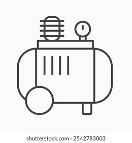 Air compressor icon in black and white outlined stroke