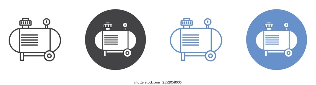 Ícone de compressor de ar conjunto de símbolos de linha plana.