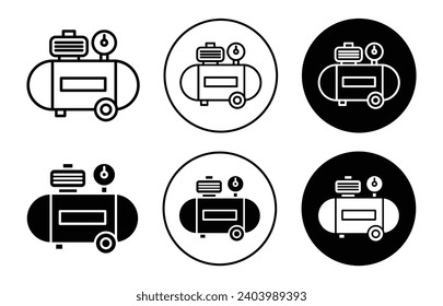 Icono del compresor de aire. conjunto de cilindros de la máquina de compresión de aire portátil. vectores de símbolo del compresor de aire neumático comprimido de ventilación eléctrica. signo de equipo de compresor de gas 