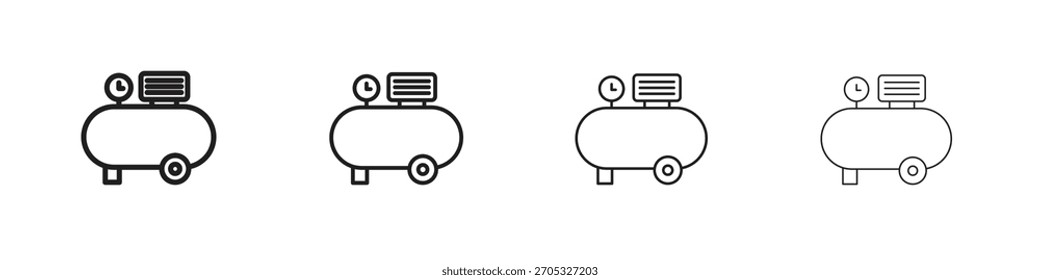 Luftkompressorsymbole in schwarzen einfachen Linienelementen.