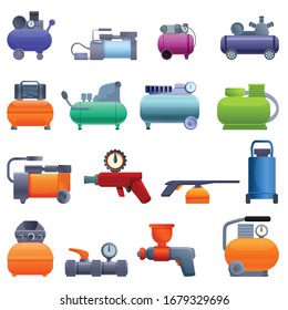 Air Compressor Icons Set. Cartoon Set Of Air Compressor Vector Icons For Web Design