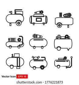 Conjuntos de iconos del compresor de aire. Ilustración vectorial.