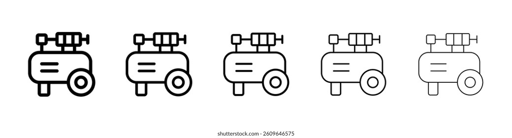 Air compressor icons vectors set in different stroke lines