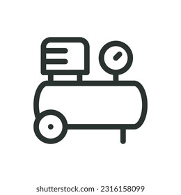 Icono aislado del compresor de aire, icono del vector del compresor de aire eléctrico horizontal portátil con trazo editable