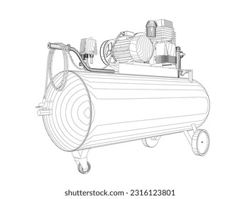 Air Compressor Isolated on White. Air compressor pneumatic icon. Outline air compressor pneumatic vector icon for web design isolated on white background. Outline flat vector design.