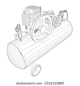 Compresor de aire aislado en blanco. Icono neumático del compresor de aire. Icono de vector neumático del compresor de aire de contorno para diseño web aislado en fondo blanco. Esquema de diseño de vector plano.