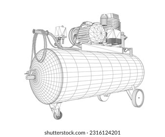 Air Compressor Isolated on White. Air compressor pneumatic icon. Wireframe air compressor pneumatic vector icon for web design isolated on white background. Wireframe flat vector design. 3D..