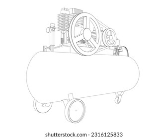 Compresor de aire aislado en blanco. Icono neumático del compresor de aire. Icono de vector neumático del compresor de aire de contorno para diseño web aislado en fondo blanco. Esquema de diseño de vector plano.