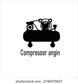 Air Compressor Machine Silhouette Icon – Industrial Equipment Vector Isolated on White Background