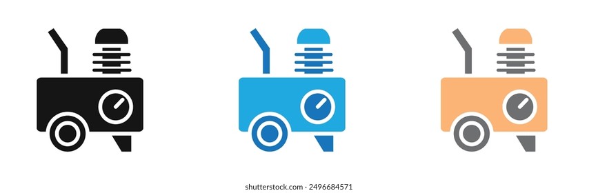 Air compressor pump icon outline collection or set in black and white
