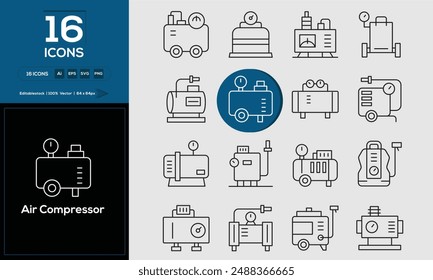 Air Compressor Set of high-quality icons that are suitable for Air Compressor. And change your next projects with minimalist icon design, perfect for websites, mobile apps, books, social media