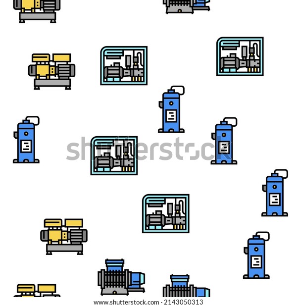 Air Compressor Tool Vector Seamless Pattern\
Thin Line Illustration